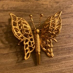 Monet Vintage Gold Tone Filigree Butterfly Pin
